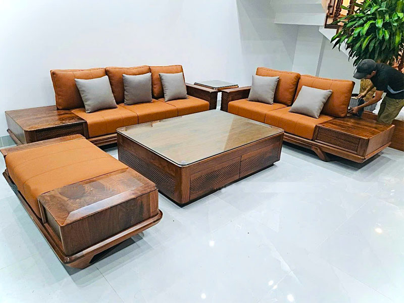 Sofa gỗ óc chó K008